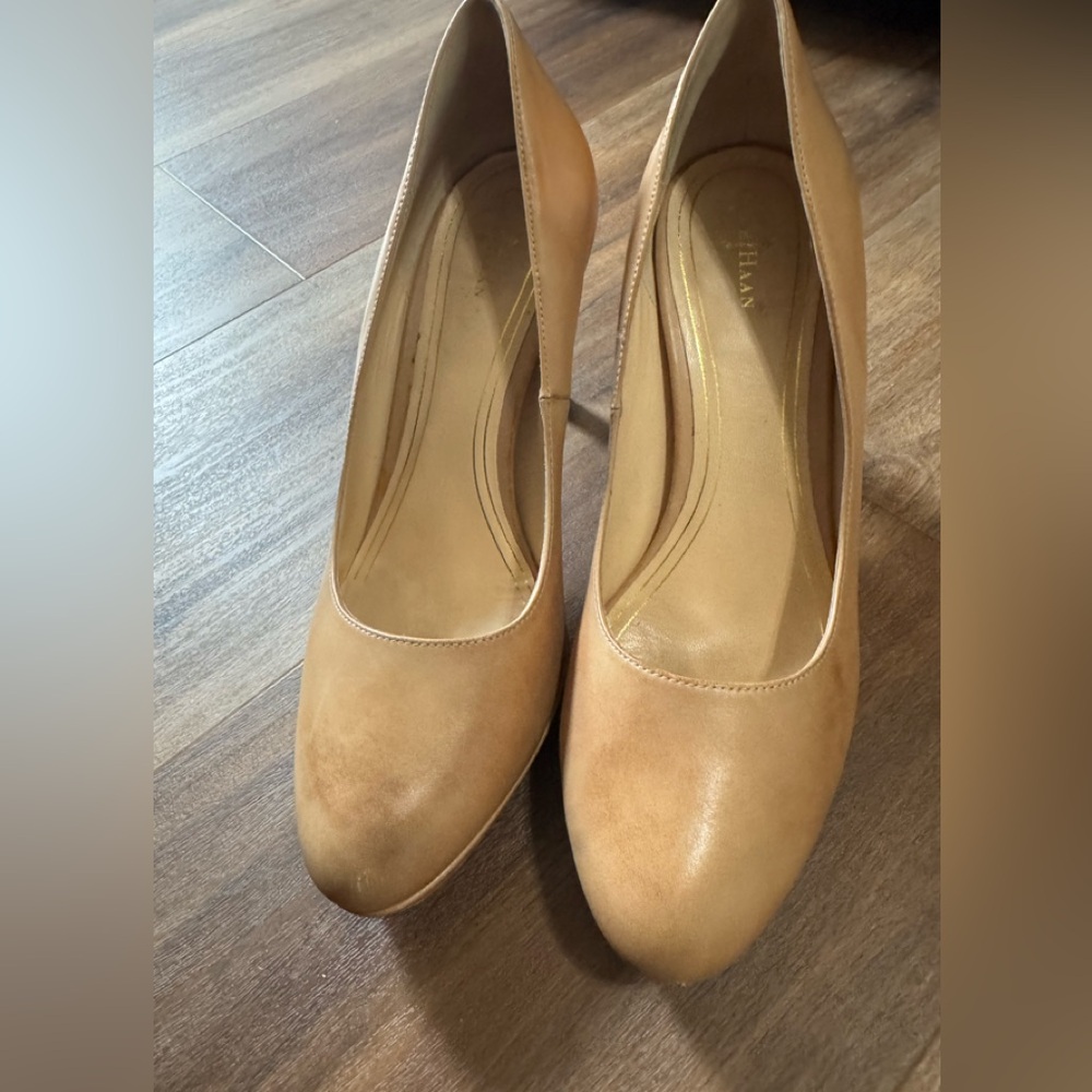 Cole Haan NikeAir Chelsea 11 B Tan Burnished Leather Platform Pumps/Heels